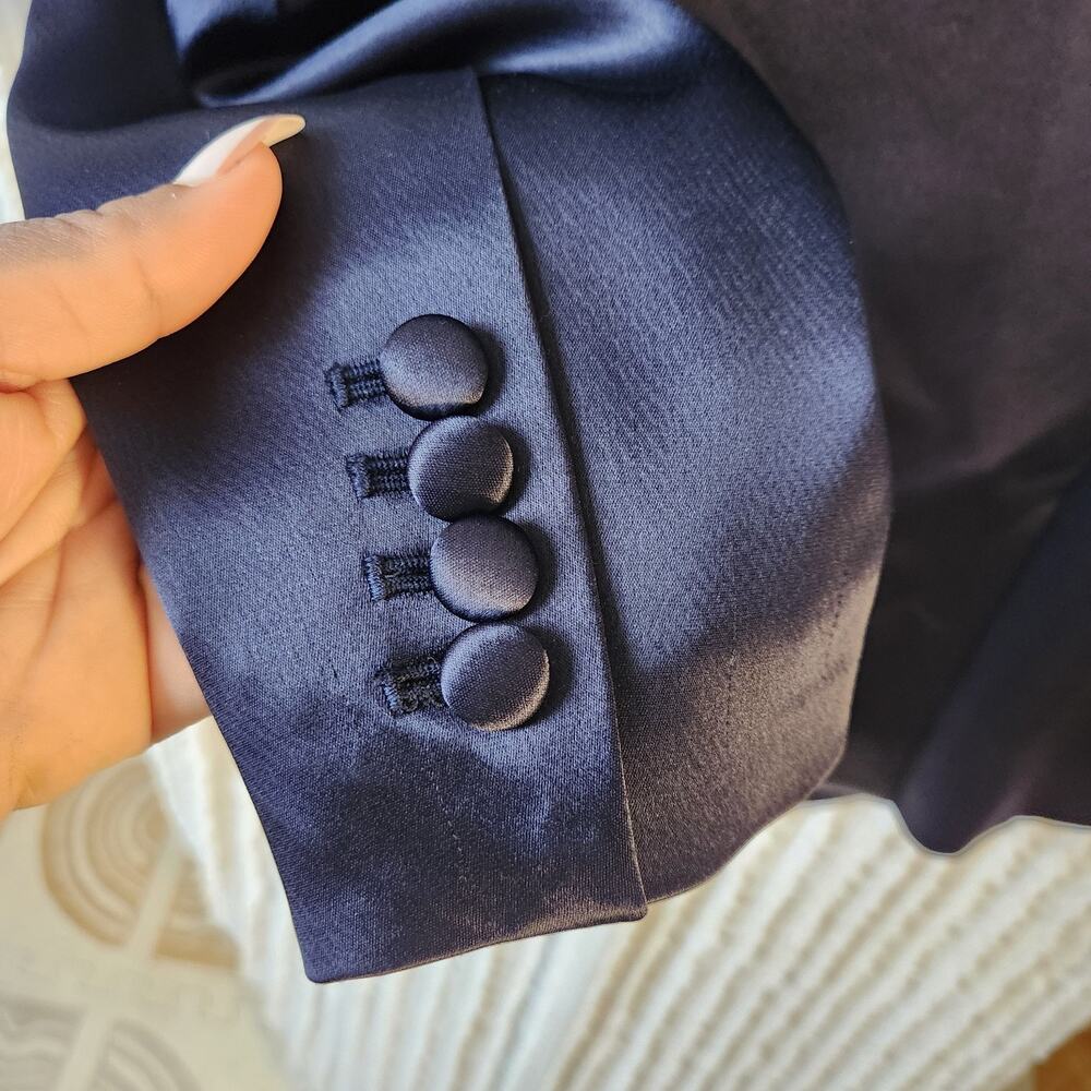 Tory Burch Sz 6 Blazer Blue Satin Oversized Dressy Designer Jacket Luxury - Picture 8 of 10